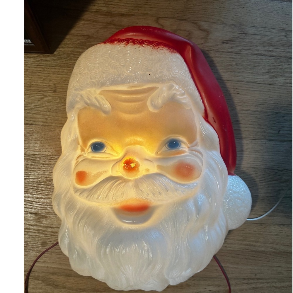 Vintage Santa Claus Blow Mold Light Up Face Wall Decor Christmas Mid Century Red